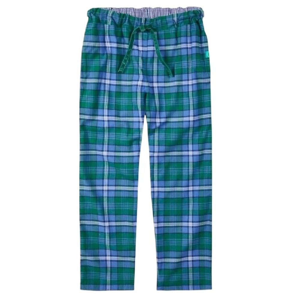 Loungers Mens Brushed Cotton Check Plaid Pajama Bottoms / Sea Green